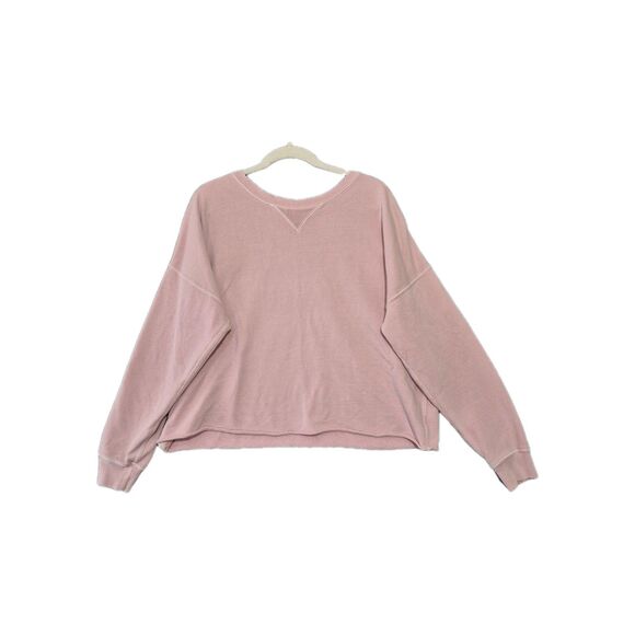 AMO Women's Cotton Cropped Boxy Distressing Pink Crew Neck Sweatshirt  Large - Picture 1 of 8